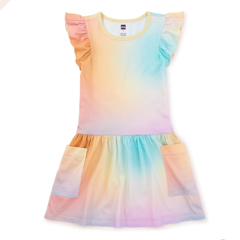 Tea collection flutter sleeve dress in rainbow gradient